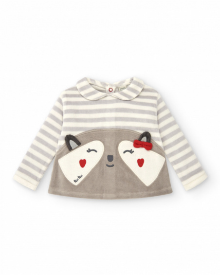Conjunto de dos piezas para niña en gris con mapache bordado