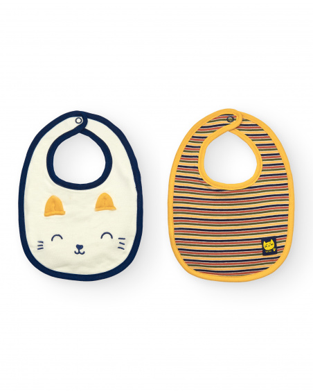 Set de baberos para niña en tonos amarillo y azul con diseño de