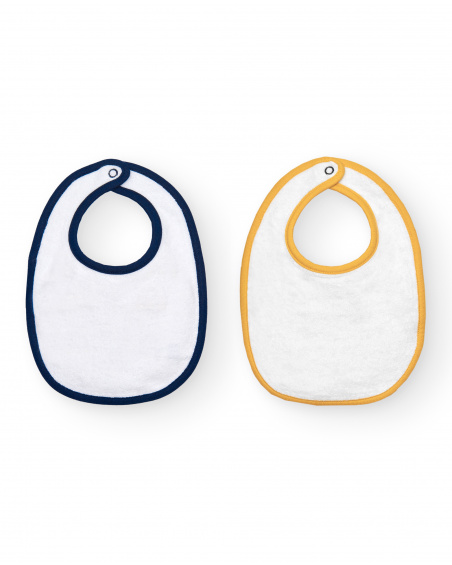 Set de baberos para niña en tonos amarillo y azul con diseño de