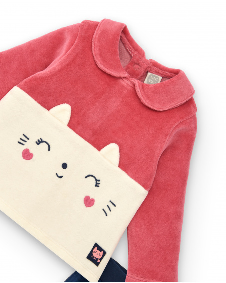 Conjunto para niña en rosa, crema y azul marino con diseño de