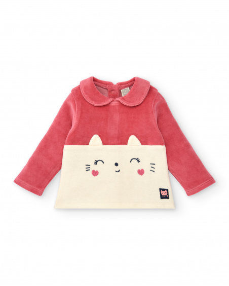 Conjunto para niña en rosa, crema y azul marino con diseño de