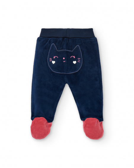 Conjunto para niña en rosa, crema y azul marino con diseño de