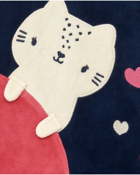 Pelele para niña en rosa y azul marino con diseño de gatito y