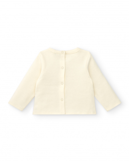Conjunto para niña en crema y rosa con diseño de gatito