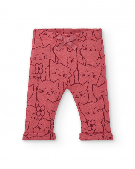 Conjunto para niña en crema y rosa con diseño de gatito