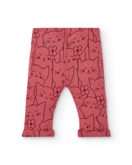 Conjunto para niña en crema y rosa con diseño de gatito