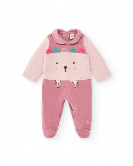 Pelele para niña en rosa con diseño de erizo y cuello redondo