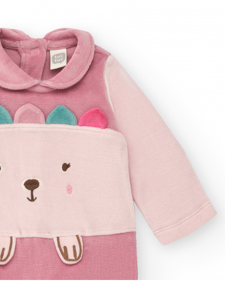 Pelele para niña en rosa con diseño de erizo y cuello redondo