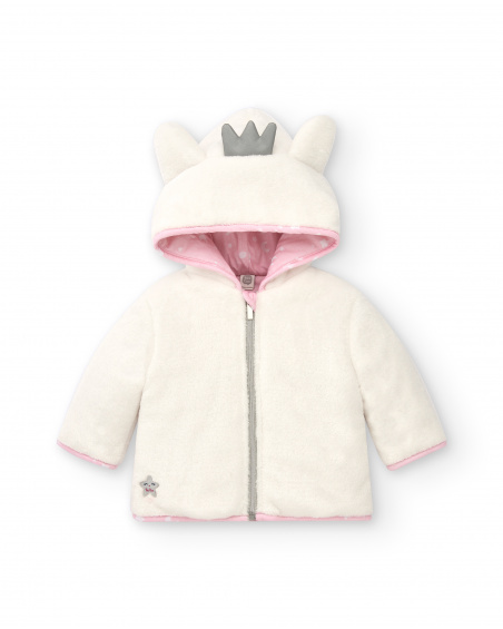 Chaqueta para niña en blanco con corona plateada colección