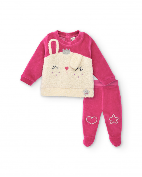 Conjunto para niña en fucsia con aplique de conejito colección