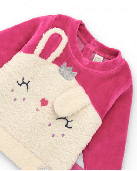 Conjunto para niña en fucsia con aplique de conejito colección