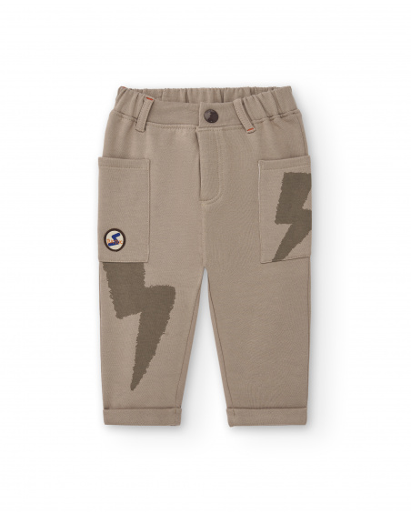 Pantalón cargo para niño en beige con estampado de rayo
