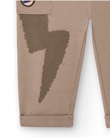 Pantalón cargo para niño en beige con estampado de rayo