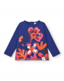 Camiseta de felpa para niña en azul con estampado floral Camiseta de felpa para niña en azul con estampado floral