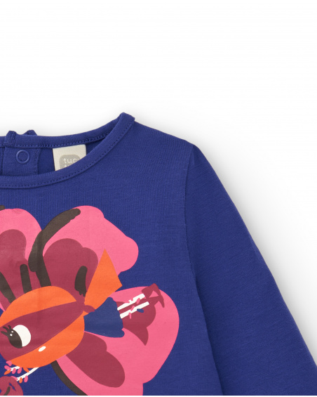 Camiseta de felpa para niña en azul con estampado floral Camiseta de felpa para niña en azul con estampado floral