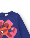 Camiseta de felpa para niña en azul con estampado floral Camiseta de felpa para niña en azul con estampado floral