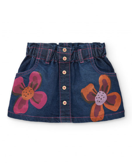 Falda vaquera para niña en azul con estampado floral colección