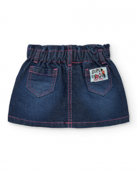 Falda vaquera para niña en azul con estampado floral colección