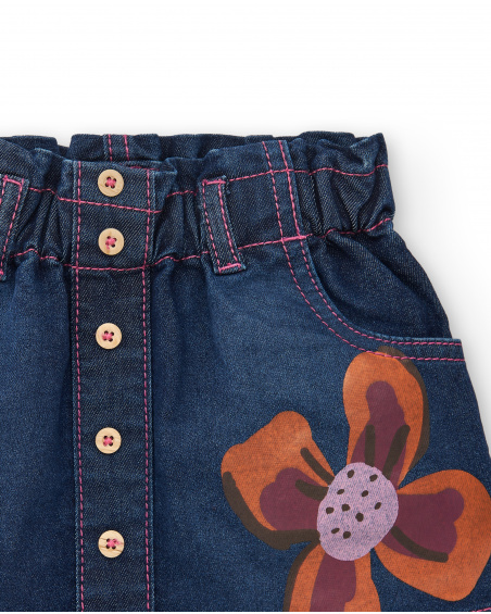 Falda vaquera para niña en azul con estampado floral colección