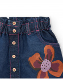 Falda vaquera para niña en azul con estampado floral colección Falda vaquera para niña en azul con estampado floral colección