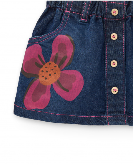 Falda vaquera para niña en azul con estampado floral colección
