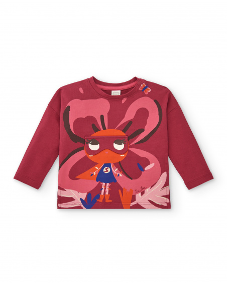 Camiseta para niña en rojo con estampado de superhéroe