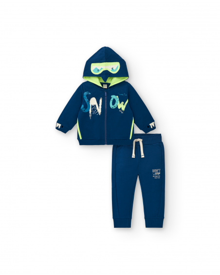 Conjunto de chaqueta y pantalón azul marino con estampado