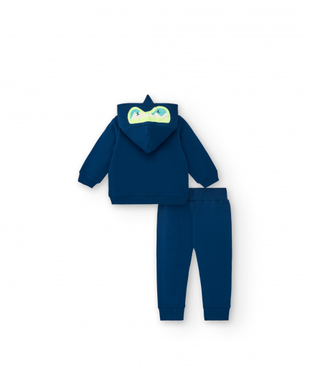 Conjunto de chaqueta y pantalón azul marino con estampado