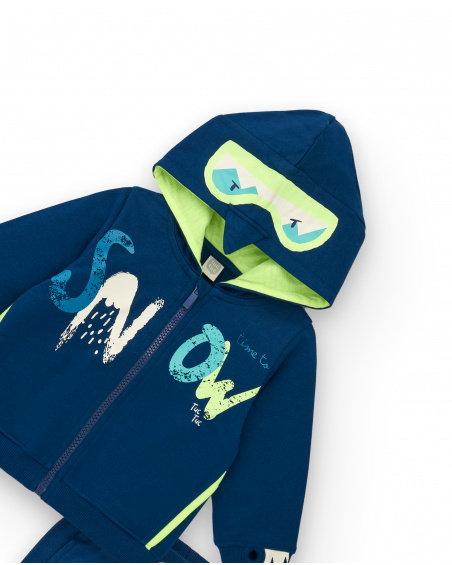 Conjunto de chaqueta y pantalón azul marino con estampado