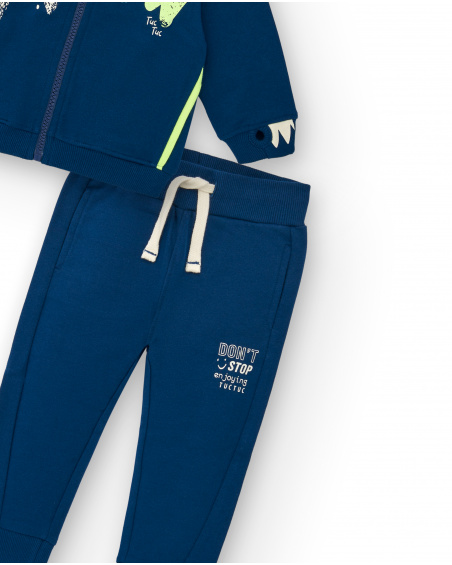 Conjunto de chaqueta y pantalón azul marino con estampado