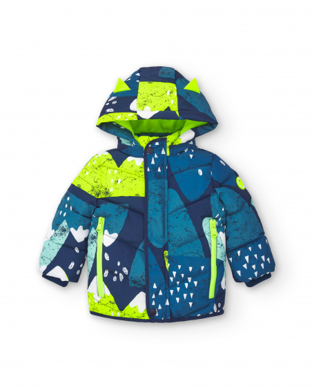 Abrigo acolchado con capucha y estampado de montaña para niño