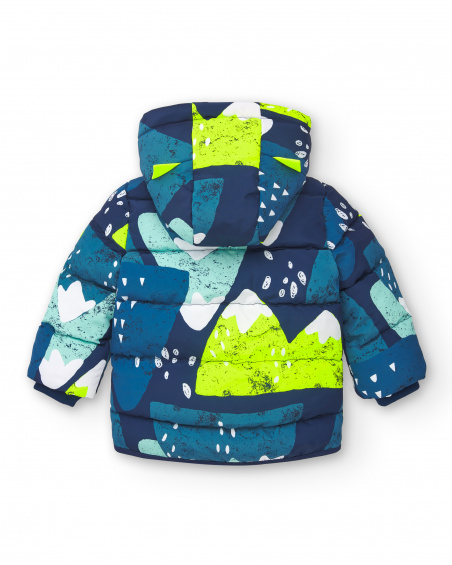 Abrigo acolchado con capucha y estampado de montaña para niño