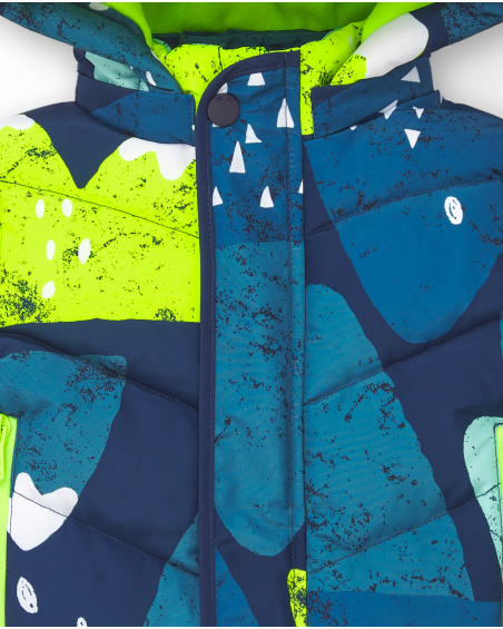 Abrigo acolchado con capucha y estampado de montaña para niño