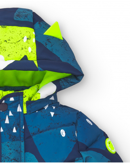 Abrigo acolchado con capucha y estampado de montaña para niño