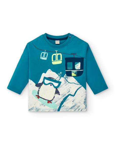 Camiseta de manga larga con estampado de pingüino snowboarder