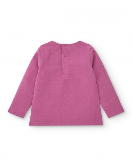 Camiseta de manga larga color rosa con estampado de pingüino