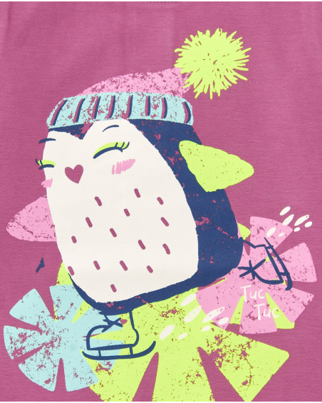 Camiseta de manga larga color rosa con estampado de pingüino