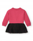 Vestido combinado de felpa y tul para niña en fucsia con Vestido combinado de felpa y tul para niña en fucsia con