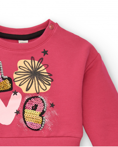 Vestido combinado de felpa y tul para niña en fucsia con Vestido combinado de felpa y tul para niña en fucsia con