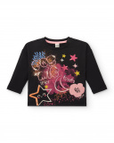 Camiseta de punto para niña en negro con estampado colorido Camiseta de punto para niña en negro con estampado colorido