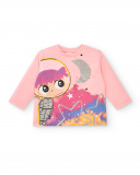 Camiseta de manga larga para niña en color rosa con estampado Camiseta de manga larga para niña en color rosa con estampado