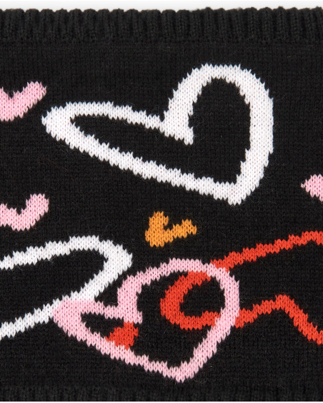 Braga cuello niña en negro con estampado de corazones colección