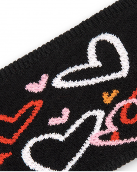 Braga cuello niña en negro con estampado de corazones colección