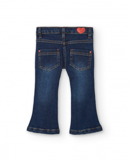 Pantalón denim niña en azul oscuro con ilustraciones creativas Pantalón denim niña en azul oscuro con ilustraciones creativas