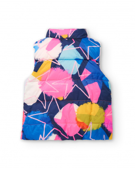 Chaleco técnico niña en azul con estampado multicolor colección
