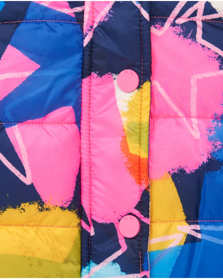 Chaleco técnico niña en azul con estampado multicolor colección