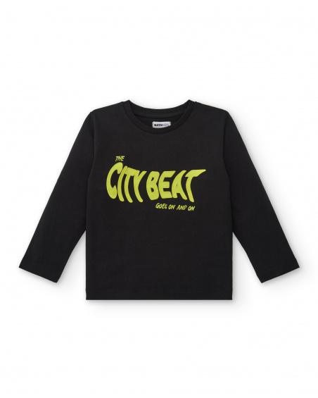 Camiseta negra con mensaje "The City Beat" para niño de la