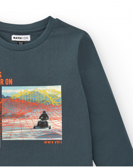 Camiseta azul con estampado para niño de la colección Dark Rider