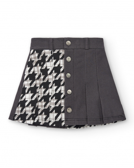 Falda de sarga con detalle de botones y estampado pata de gallo