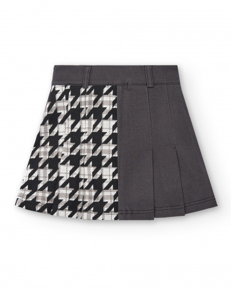 Falda de sarga con detalle de botones y estampado pata de gallo